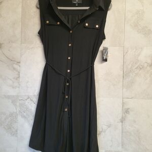 Ronni Nicole Black Sleeveless Button-Front Midi Dress with Waist Tie